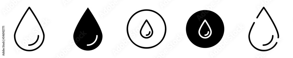 Conjunto de iconos de gota de agua. Lluvia. Concepto de líquido. Gota líquida de diferentes estilos. Ilustración vectorial Conjunto de iconos de gota de agua. Lluvia. Concepto de líquido. Gota líquida de diferentes estilos. Ilustración vectorial