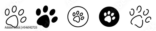 Conjunto de iconos de huella de animal. Mascota. Concepto de pisadas de animal. Huella de diferentes estilos. Ilustración vectorial
