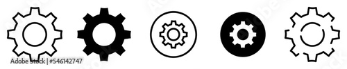 Conjunto de iconos de engranaje. Rueda dentada. Concepto de configuración y ajustes. Rueda de engranaje de diferentes estilos. Ilustración vectorial