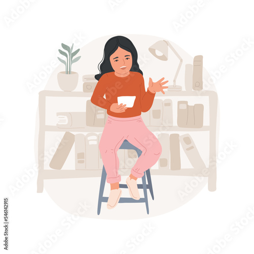 Poetry club isolated cartoon vector illustration. Writing and performance of poetry, learn to express emotions through rhyme, teen reading from the sheet of paper, student club vector cartoon.