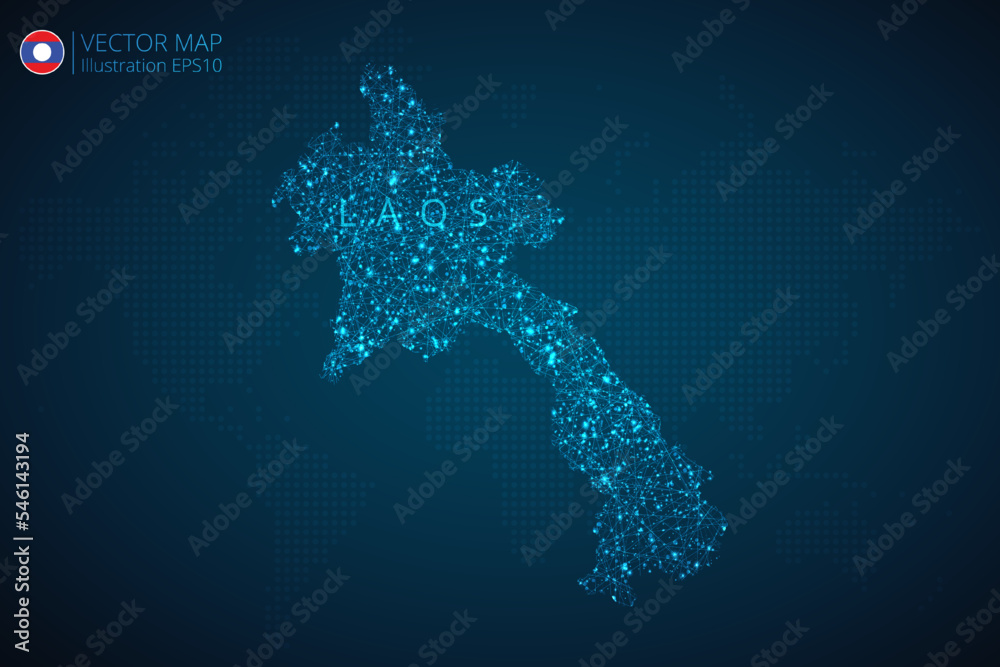 Map of Laos modern design with abstract digital technology mesh polygonal shapes on dark blue background. Vector Illustration Eps 10.