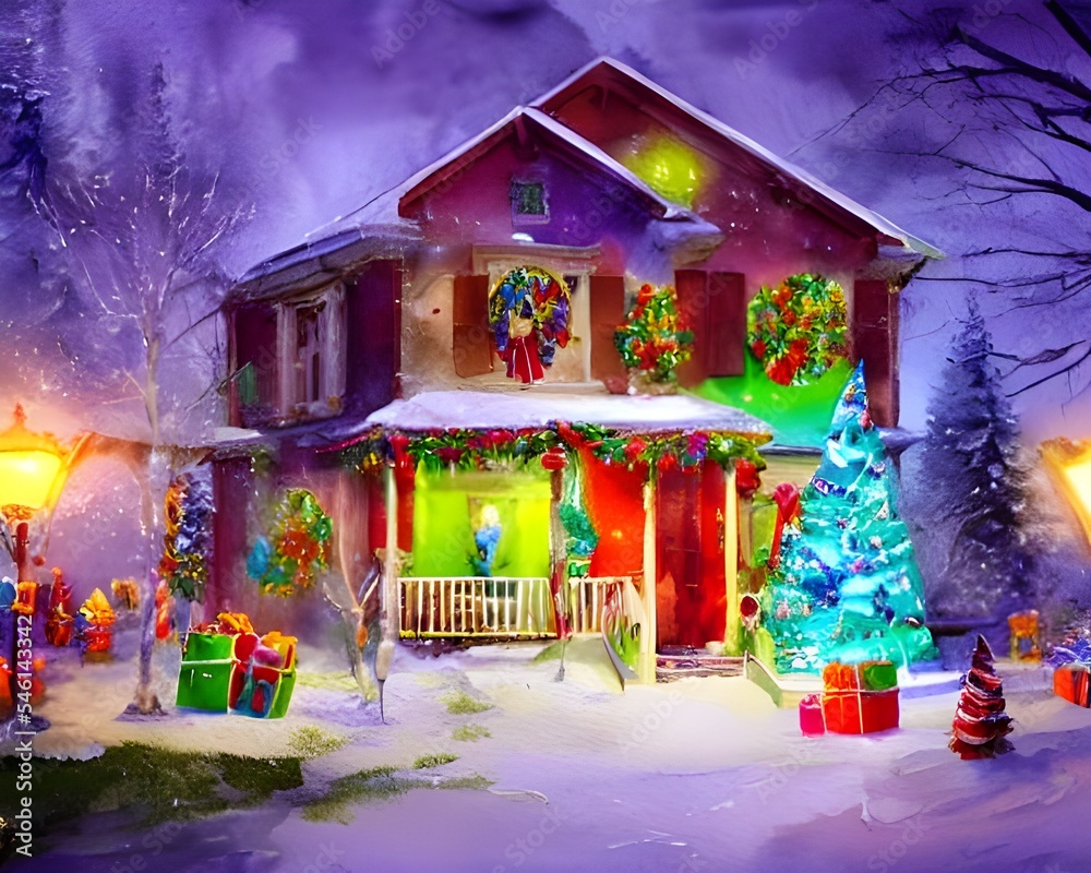 It's a chilly winter evening and the house is alight with sparkling Christmas decorations. The tree in the front window glows warmly, inviting passersby to step inside and enjoy some holiday cheer. It's a chilly winter evening and the house is alight with sparkling Christmas decorations. The tree in the front window glows warmly, inviting passersby to step inside and enjoy some holiday cheer.