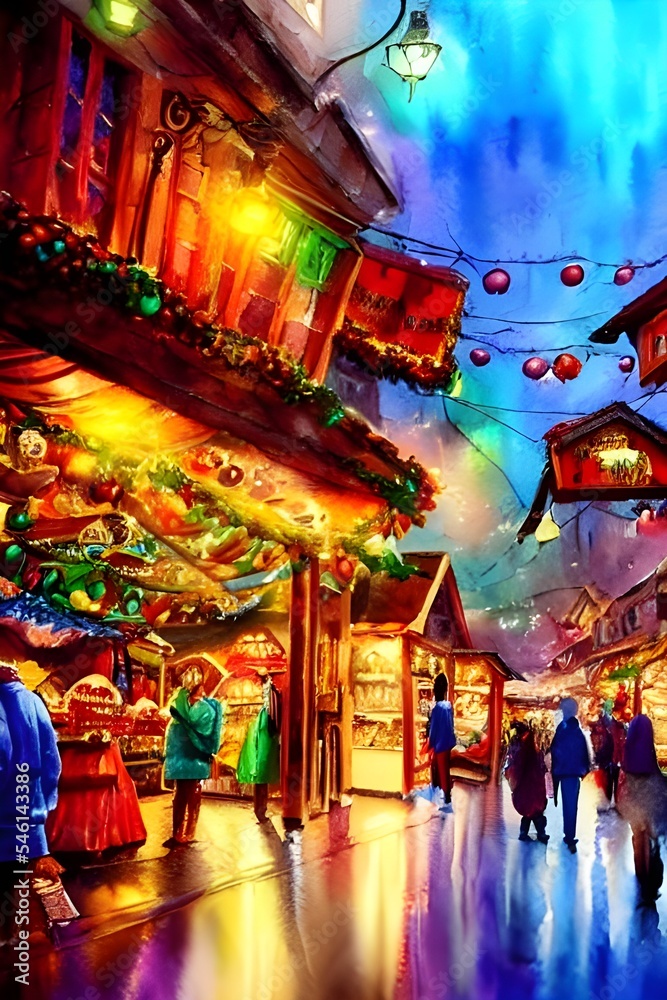 The air is thick with the scent of mulled wine and gingerbread. Strings of lights twinkle overhead, illuminating stalls piled high with handmade goods: carved wooden toys, jewelry sparkling with frost