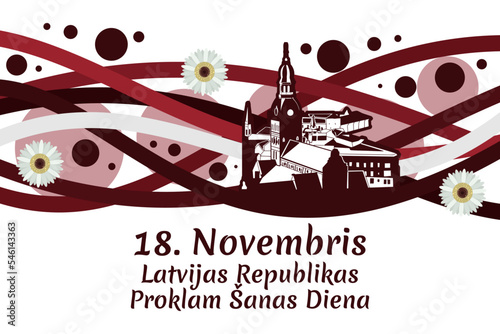 Translation: November 18, Proclamation Day of the Republic of Latvia. Independence day of Latvia vector illustration. Suitable for greeting card, poster and banner.