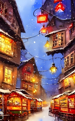 People are milling around the Christmas market, taking in the sights and sounds of the season. The air is filled with the smell of cinnamon and pine, and there's a feeling of excitement in the air. Th © dreamyart