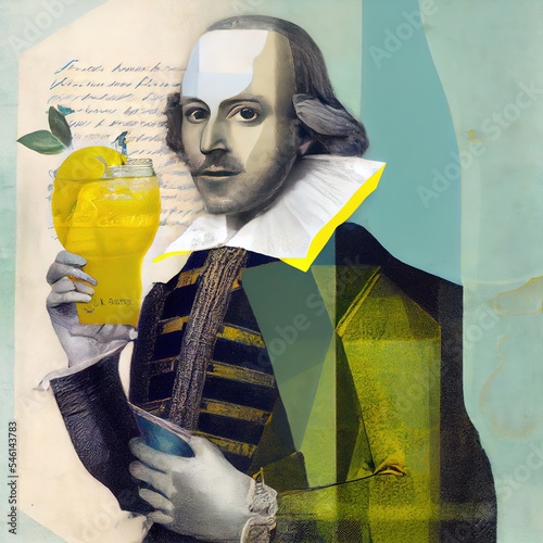 Fotografie, Obraz Shakespeare drinking lemonade illustration generated with Artificial Intelligenc
