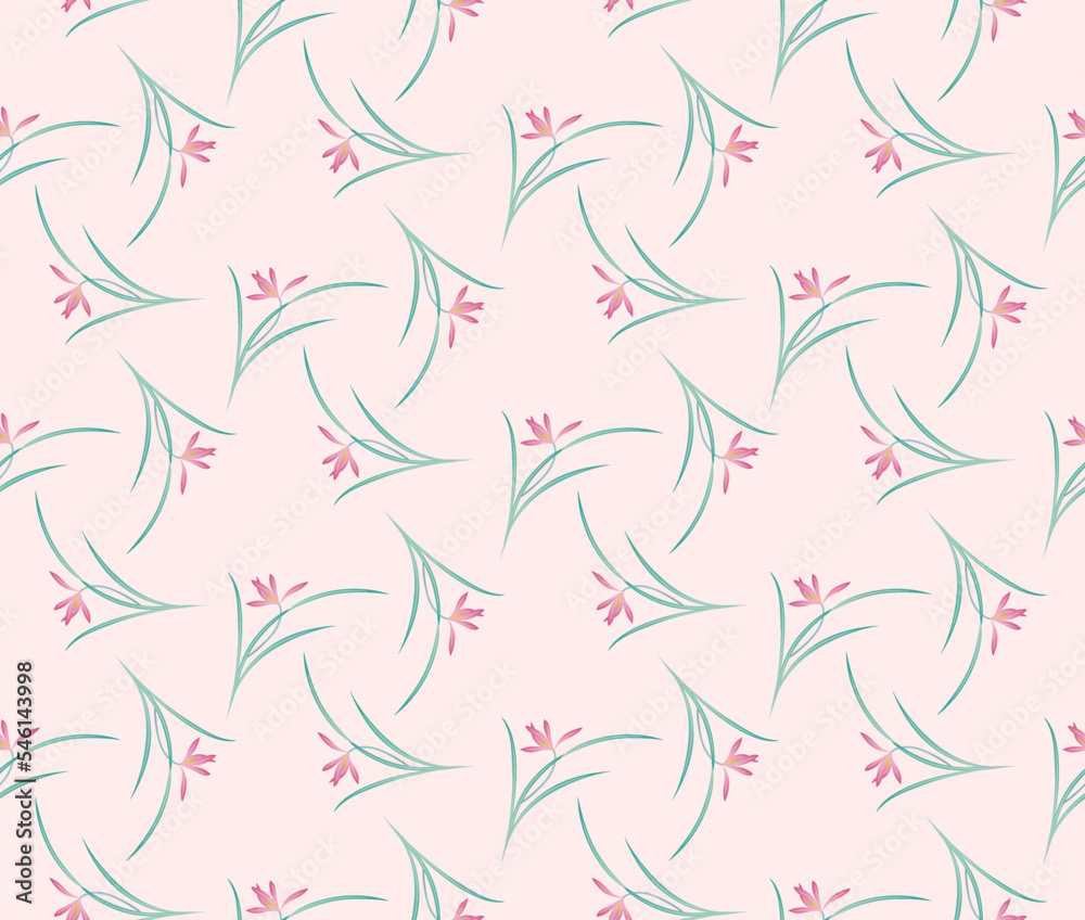 Japanese Flower Curl Leaf Vector Seamless Pattern