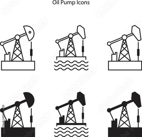 Oil pump or pump jack icon isolated on white background. Oil rig. Set icons Vector of pump oil