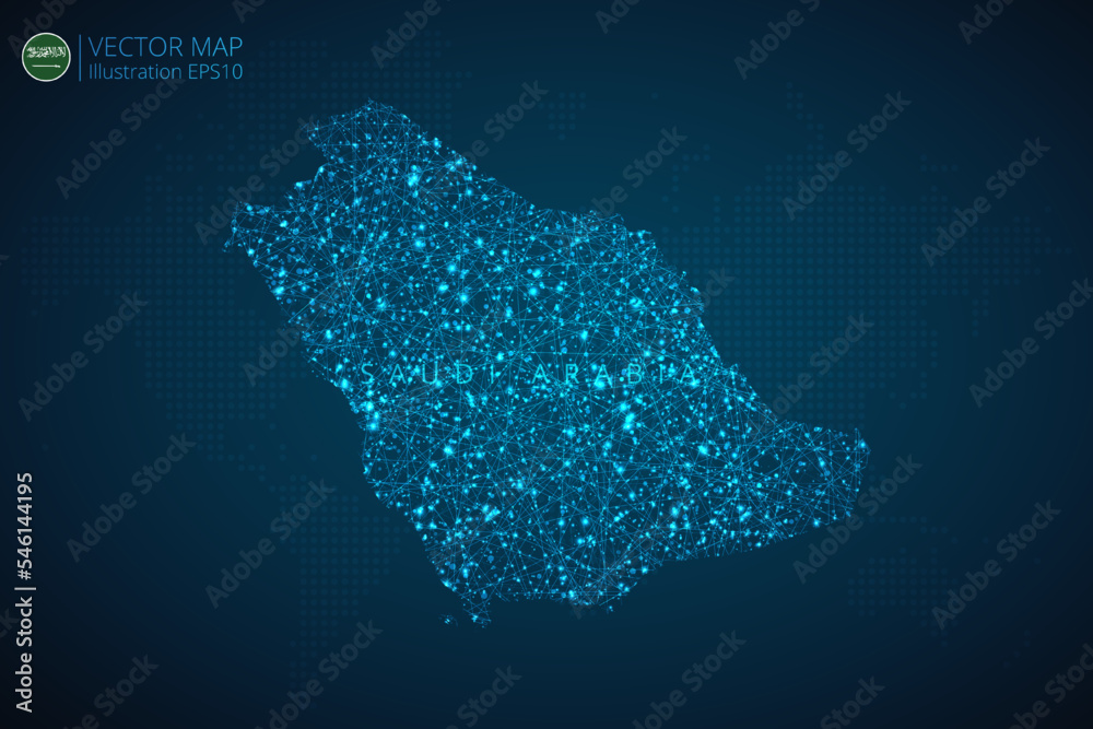 Obraz premium Map of Saudi Arabia modern design with abstract digital technology mesh polygonal shapes on dark blue background. Vector Illustration Eps 10.