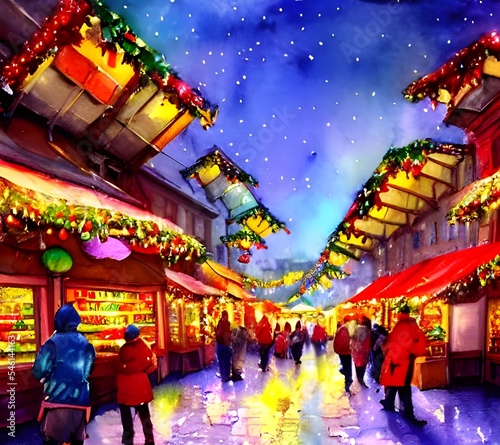 Wallpaper Mural The Christmas market is bustling with people and the air is filled with the smell of gingerbread. The stalls are decorated with fairy lights and there's a big wheel towering over everything. It's gett Torontodigital.ca