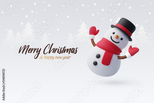 3d Vector Cute Snowman, Merry Christmas Snowman or New Year greeting concept.