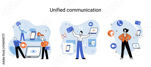 Unified communication metaphor. Social media creative idea. Online social network. Business interaction applications. Marketing time. Mobile computer gadgets for cooperations and information exchange © Dmytro