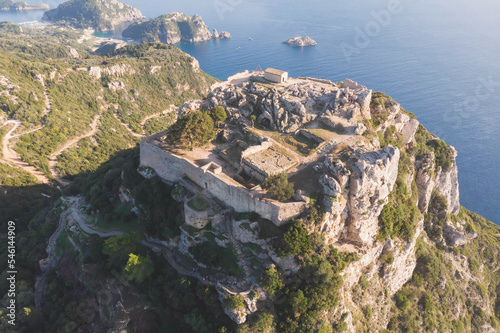 Angelokastro Castle near Palaiokastritsa and Krini, Corfu Island, Ionian sea, Central Corfu and Diapontia Islands, Greece, summer sunny landscape of Angelokastro byzantine fortress photo