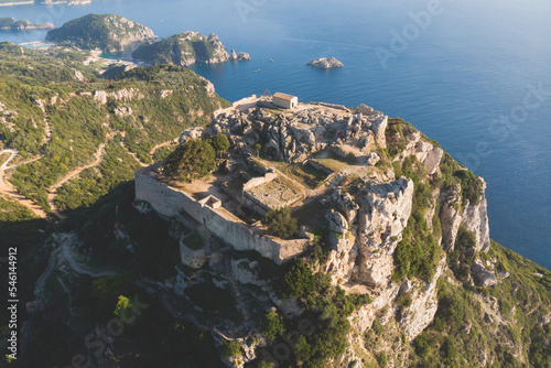 Angelokastro Castle near Palaiokastritsa and Krini, Corfu Island, Ionian sea, Central Corfu and Diapontia Islands, Greece, summer sunny landscape of Angelokastro byzantine fortress photo