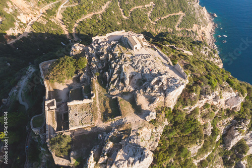 Angelokastro Castle near Palaiokastritsa and Krini, Corfu Island, Ionian sea, Central Corfu and Diapontia Islands, Greece, summer sunny landscape of Angelokastro byzantine fortress photo