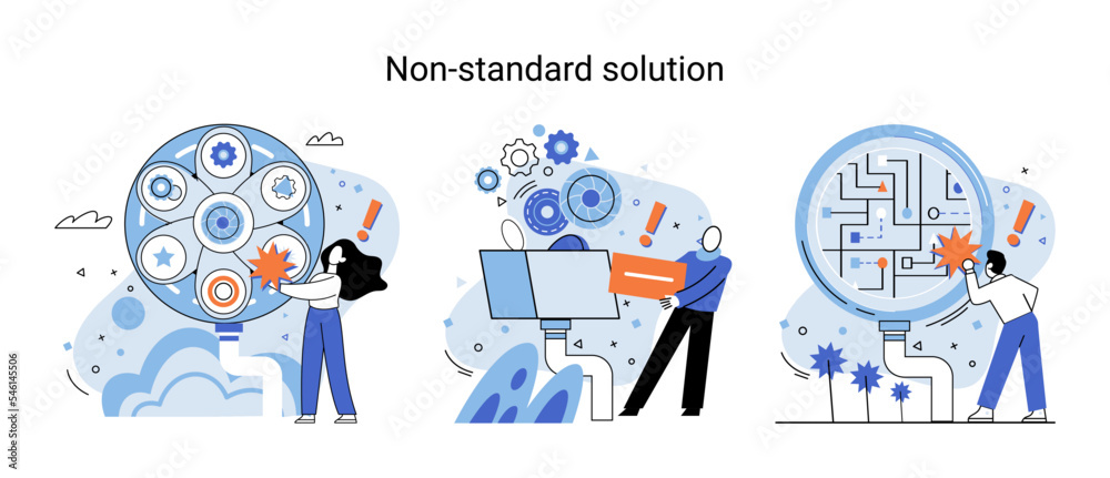 Non standart solution solving problem metaphor, answer to question or creativity idea innovation help business success. Alternative decision or business strategy plan, fallback option business choice Non standart solution solving problem metaphor, answer to question or creativity idea innovation help business success. Alternative decision or business strategy plan, fallback option business choice