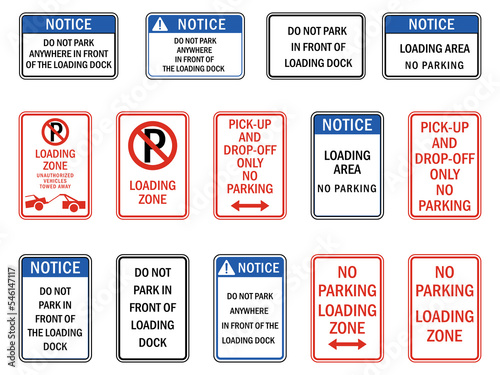 Fotografie, Obraz Parking sign and label no parking in front of loading zone set vector