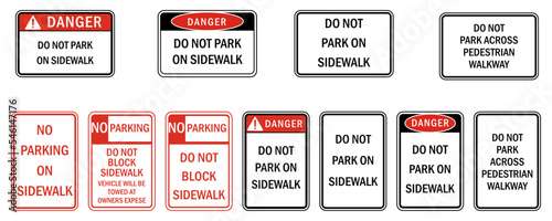 Parking sign and labels do not parking on sidewalk