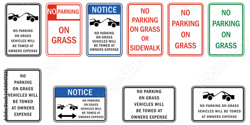 Parking sign and symbol no parking on grass set vector