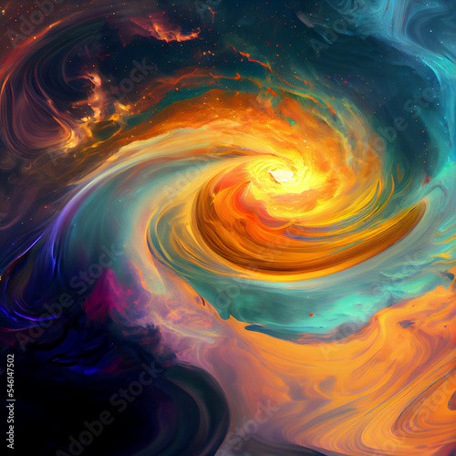 Abstract Multi Color 3d Swirl Nebula Oil Paint Illustration