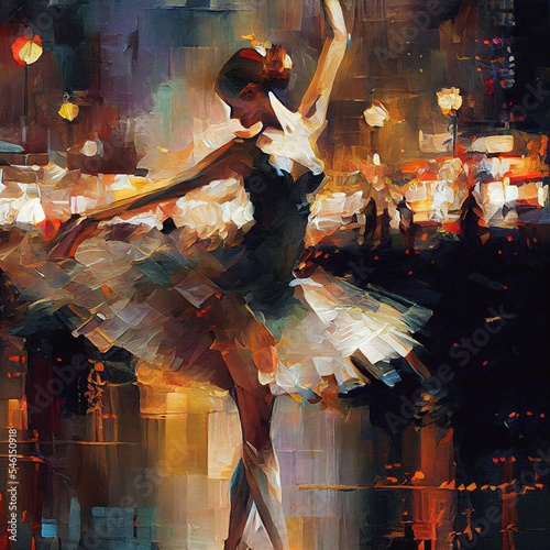 Billede på lærred dance ballet in the city streets at night oil paint acrylic art painting beautif