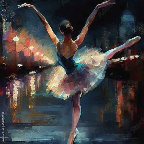 Fotografering dance ballet in the city streets at night oil paint acrylic art painting beautif