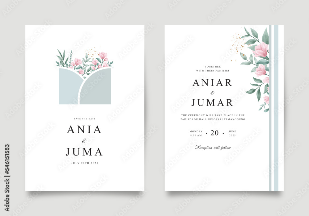 Elegant wedding invitation with floral decoration