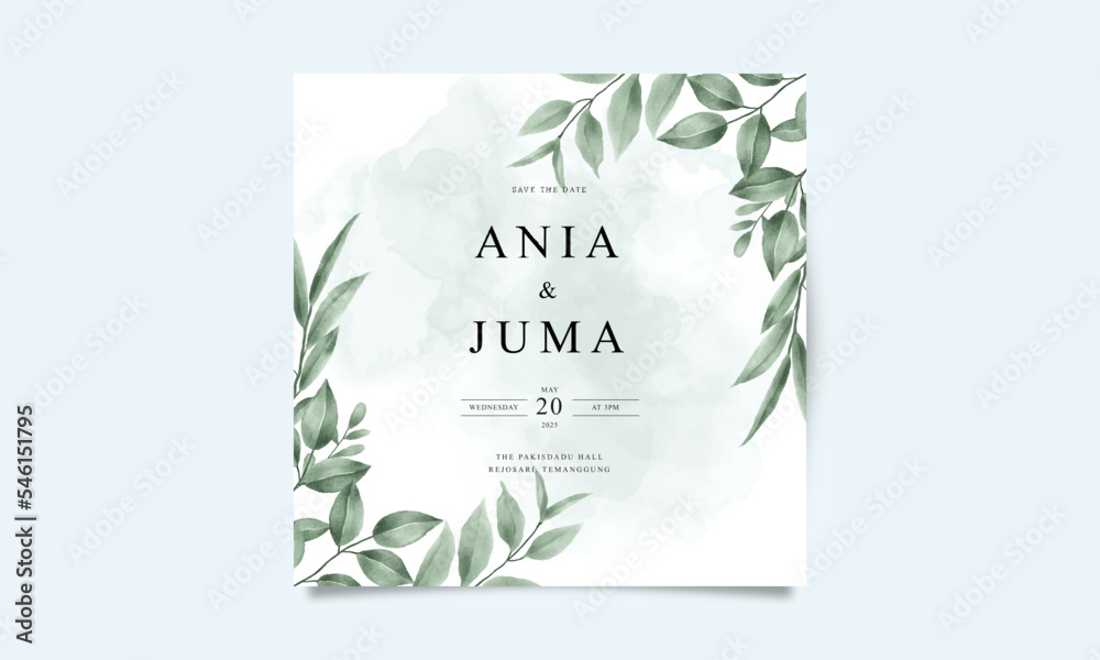 Wedding card with green leaves decoration
