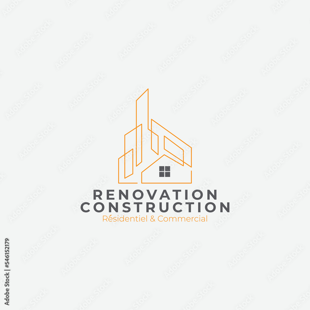 residential and commercial renovation and construction line art logo concept