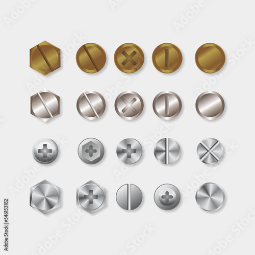 Bolts and Nuts set vector gold and silver color