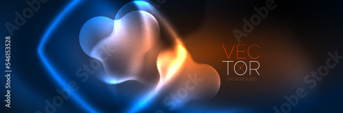 Glowing neon lights abstract shapes composition. Magic energy concept. Template for wallpaper, banner, background or landing