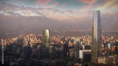 View of the City Santiago de Chile, Capital of Chile, with the Andes Mountains in the Background. 4K Resolution. photo