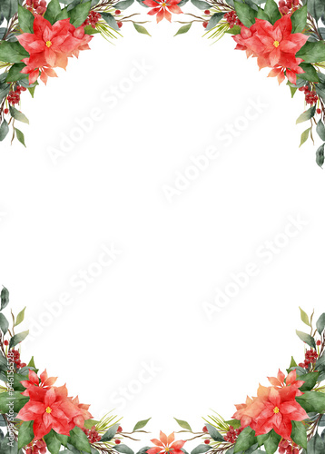 Watercolor Christmas Leaves Flowers Frame