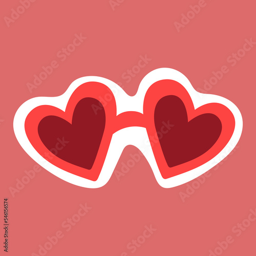 Red heart shaped sunglasses doodle icon. Sticker for Valentine's Day