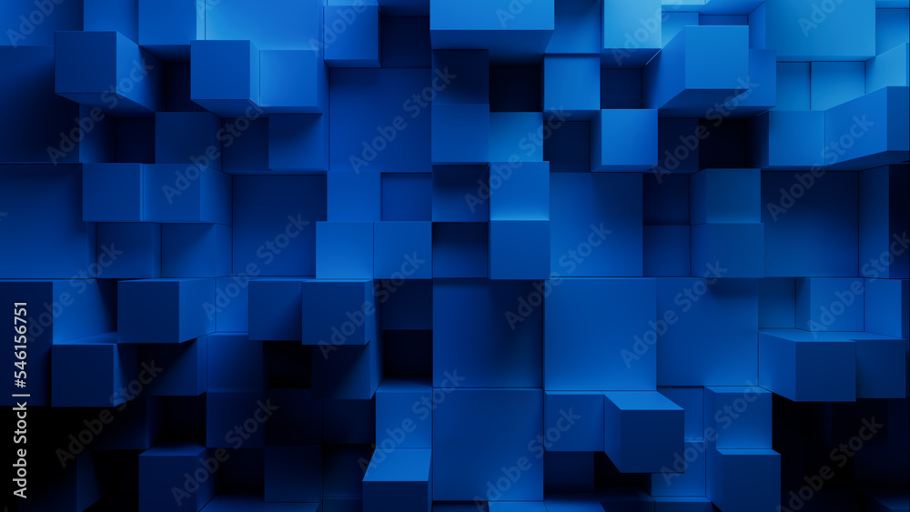 Precisely Aligned Multisized Cube Wall. Blue, Modern Tech Wallpaper. 3D Render. Precisely Aligned Multisized Cube Wall. Blue, Modern Tech Wallpaper. 3D Render.