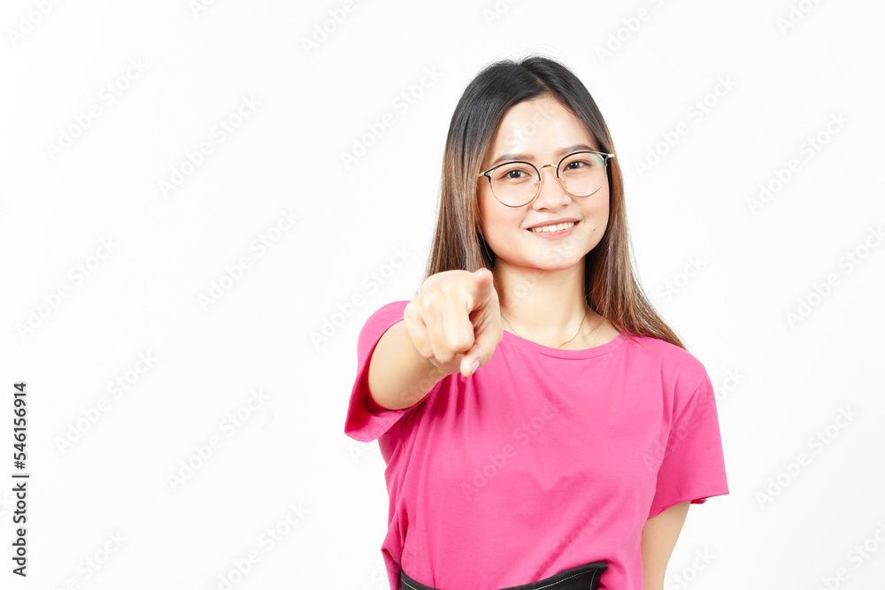 Smile and Pointing at You, Want You Gesture Of Beautiful Asian Woman Isolated On White Background Smile and Pointing at You, Want You Gesture Of Beautiful Asian Woman Isolated On White Background