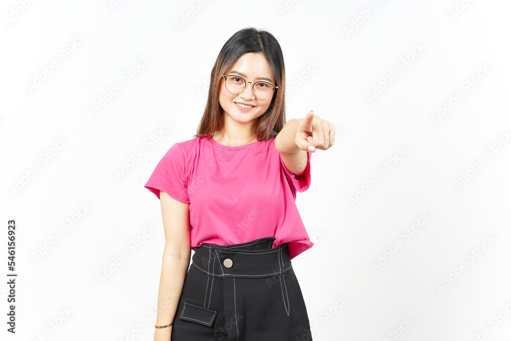 Smile and Pointing at You, Want You Gesture Of Beautiful Asian Woman Isolated On White Background Smile and Pointing at You, Want You Gesture Of Beautiful Asian Woman Isolated On White Background