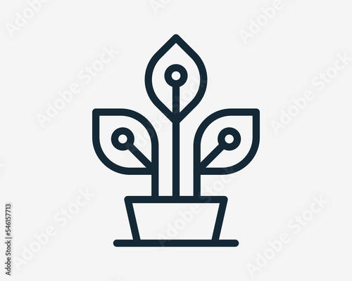 Plant Pot Leaf Potted Tree Grow Circuit Technology Digital Electronic System Vector Logo Design