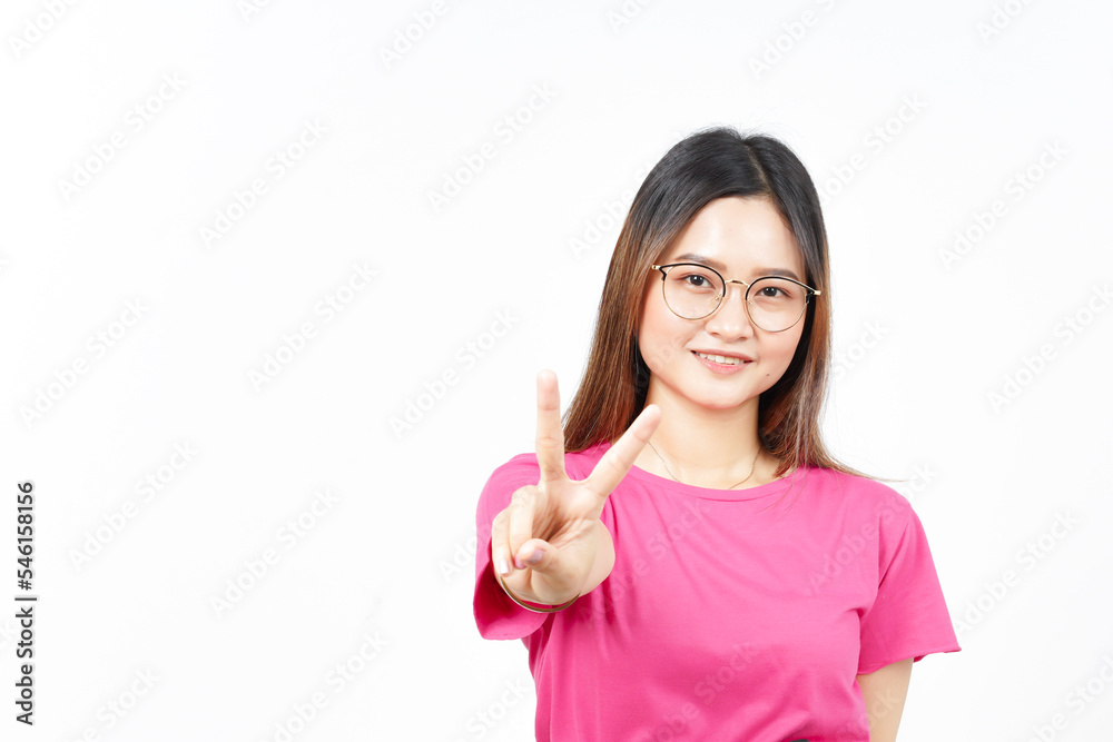 Showing Two count finger Of Beautiful Asian Woman Isolated On White Background Showing Two count finger Of Beautiful Asian Woman Isolated On White Background