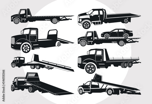 Rollback Truck SVG Bundle, Tow Truck Silhouette, Tow Truck Svg, Flatbed Truck Svg, Truck Svg, Car Towing Svg

