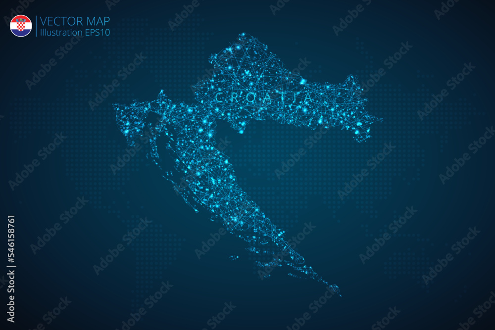 Map of Croatia modern design with abstract digital technology mesh polygonal shapes on dark blue background. Vector Illustration Eps 10.