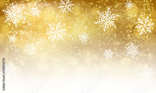 豪華な冬 雪の結晶と金色の背景 クリスマス イルミネーション Winter Background with snow