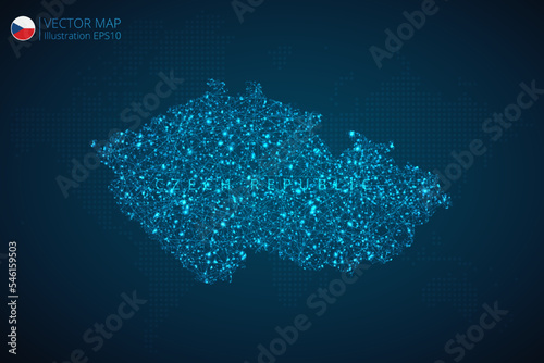 Map of Czech Republic modern design with abstract digital technology mesh polygonal shapes on dark blue background. Vector Illustration Eps 10.