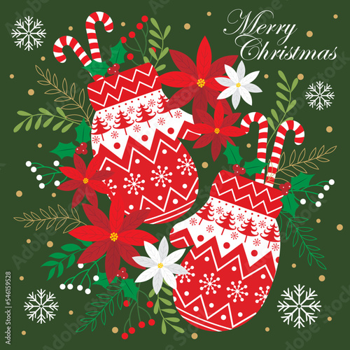 christmas card with christmas gloves and wraeth