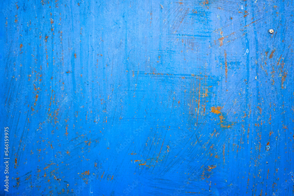 Blue background of old metal sheet 
 paint with blue color with rust