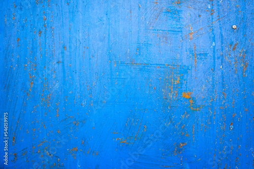 Blue background of old metal sheet paint with blue color with rust