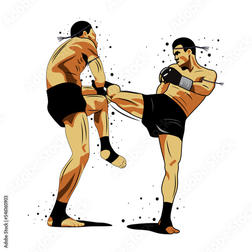 vector illustration of muay thai fighter kicking photo