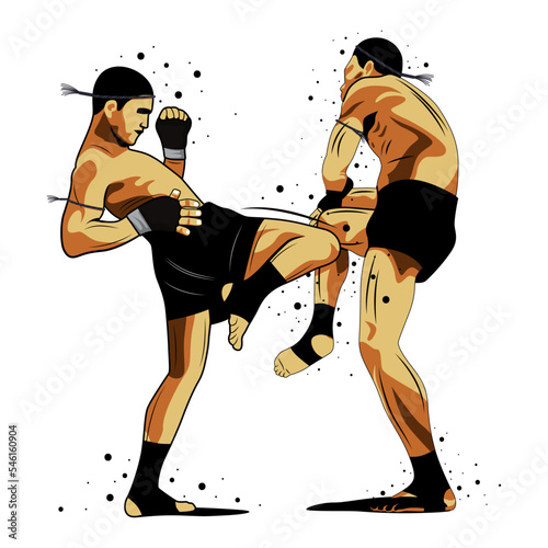 vector illustration of muay thai fighter kicking