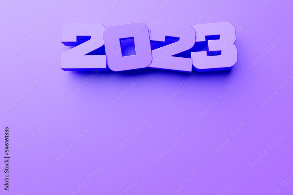 Calendar header number 2023 on purple background. Happy new year 2023 colorful background. Calendar header number 2023 on purple background. Happy new year 2023 colorful background.