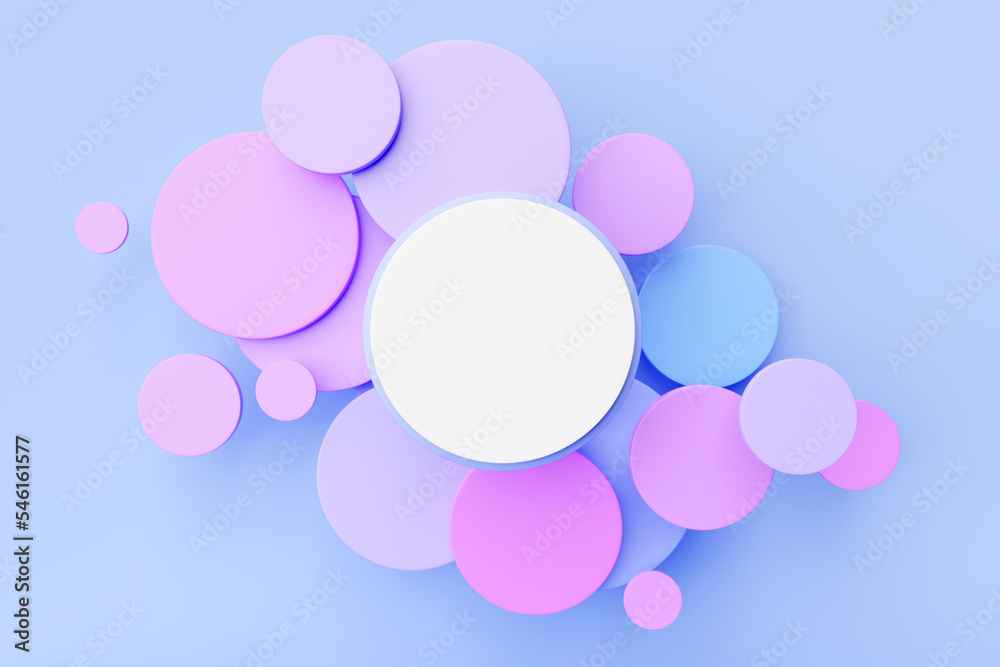 3D illustration white round frame for text on a colorful background with many circles. 3D illustration white round frame for text on a colorful background with many circles.